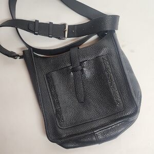 Rebecca Minkoff Textured Black Leather Unisex Crossbody Messenger SaddleBag